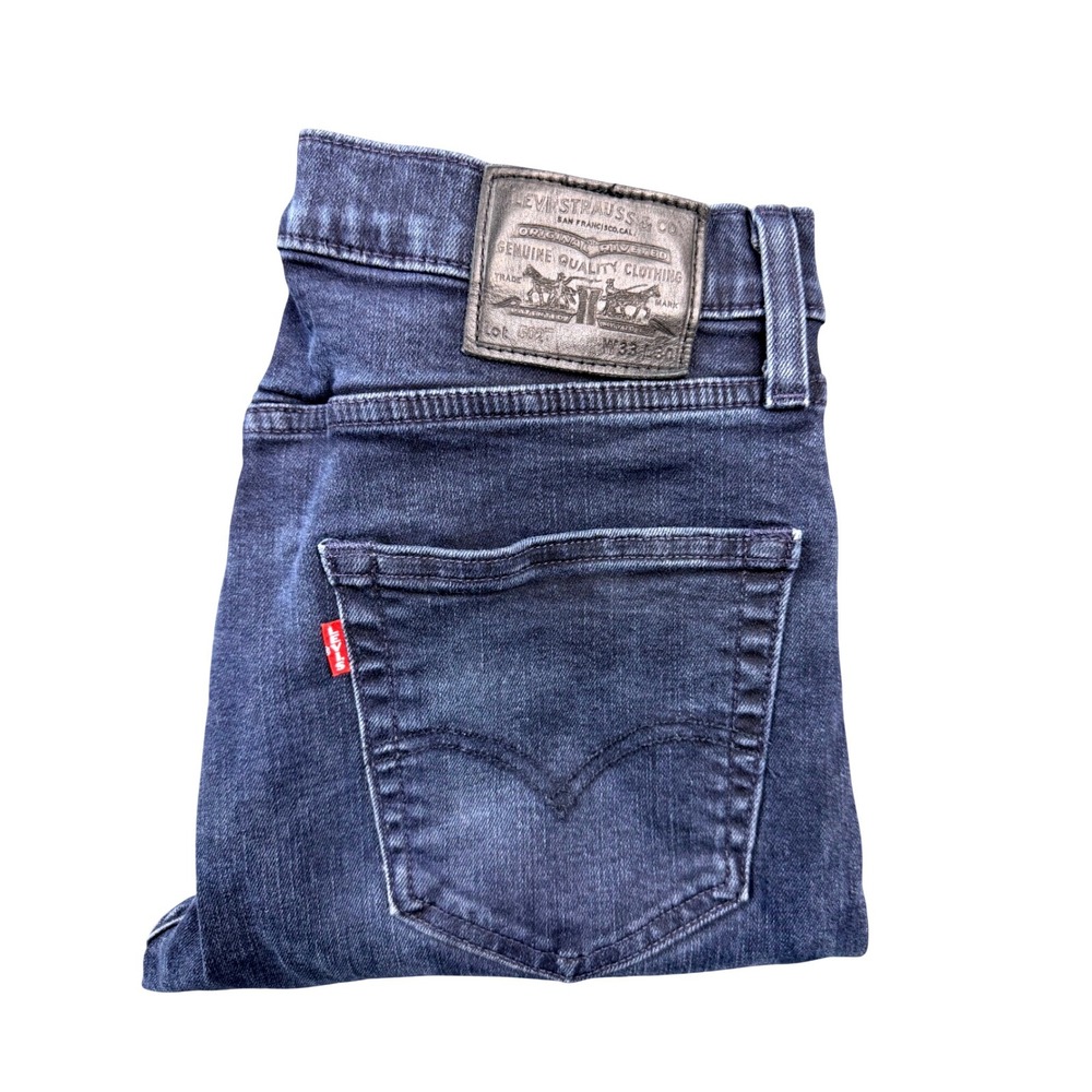 Levis Premium 502 Taper Fit Mens Jeans Dark Wash Big E W33 L30 Indigo Blue
